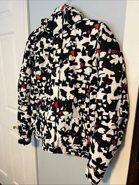 Roxy Black, White & Red Abstract Print Snow/Ski Jacket